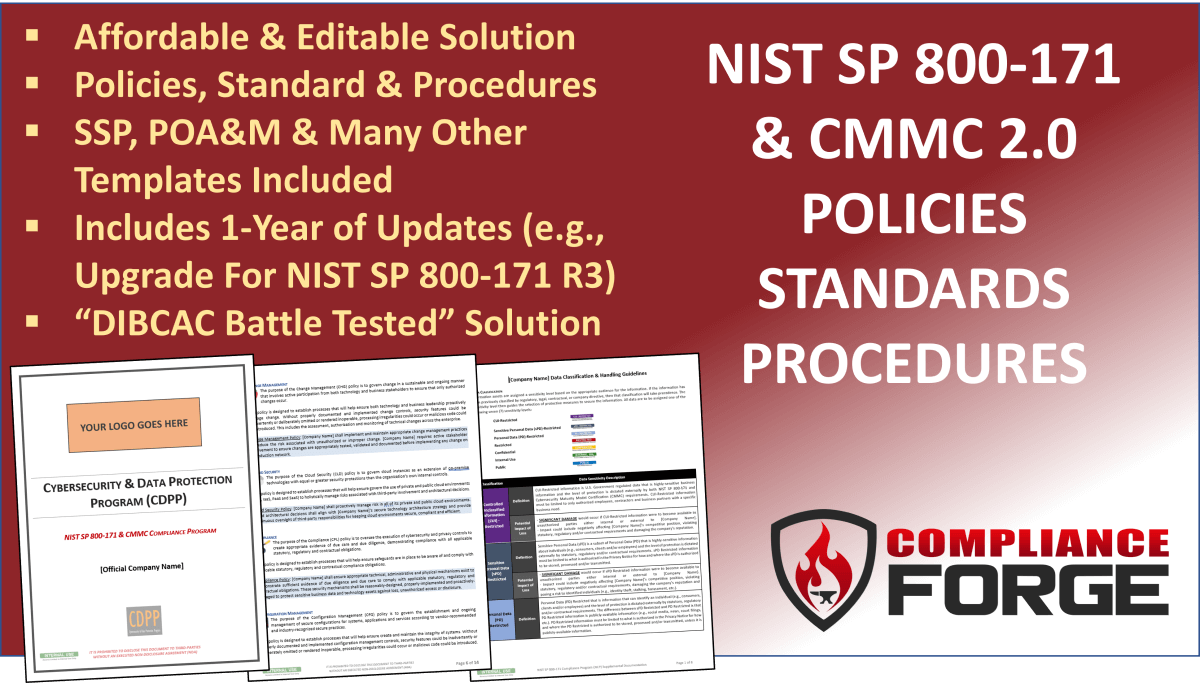 editable NIST 800-171 CMMC policies standards procedures